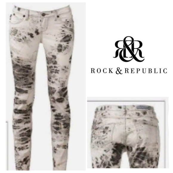 Rock & Republic Denim - Rock & Republic Tie Dye Berlin Skinny Jeans Black & White Tie Dye Size 10